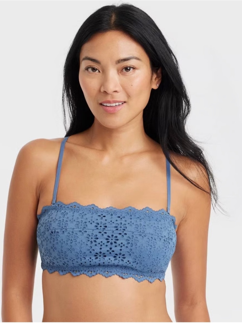 Auden Dusty Blue Lace Bandeau with Adjustable Straps